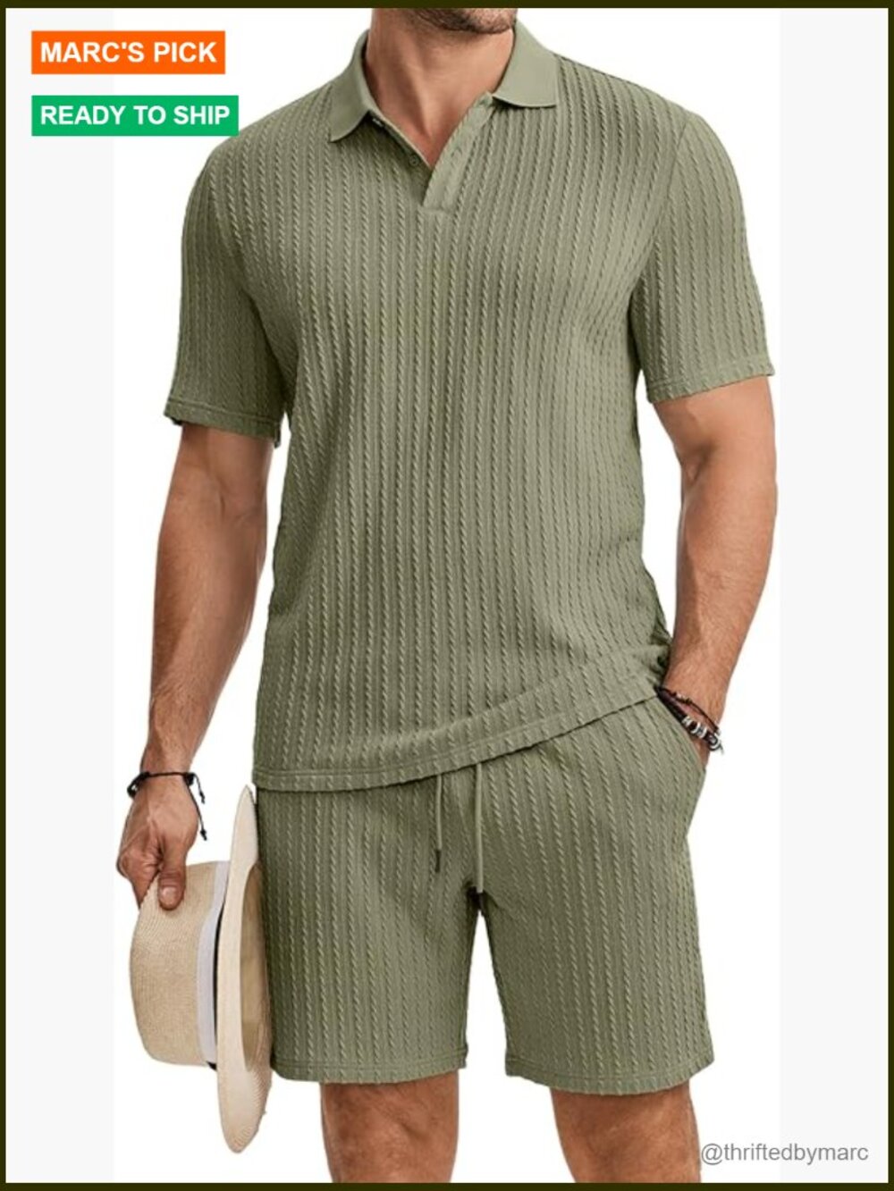 Men's Jacquard Knit Short Sleeve Shirt & Shorts 2-Piece Lounge Set